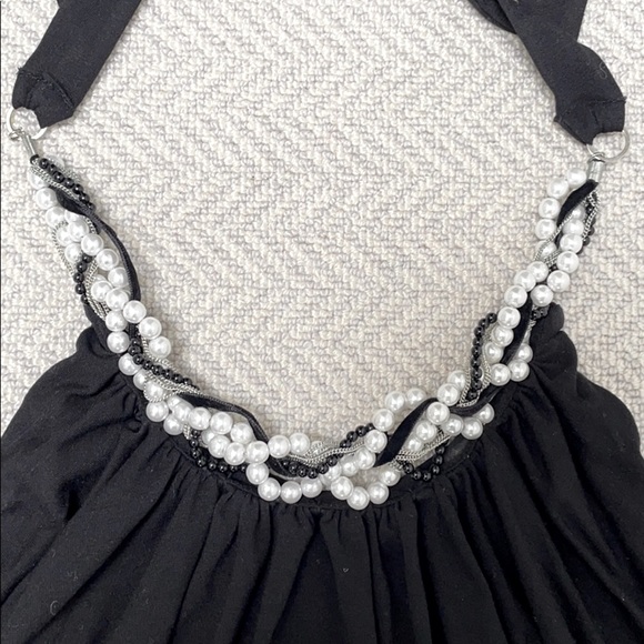 White House Black Market Tops - WHITE HOUSE BLACK MARKET Black necklace halter top: built in necklace & bra